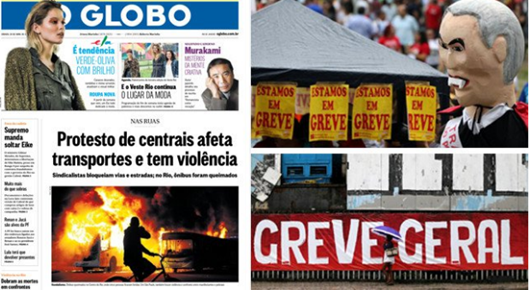 Globo transforma greve geral em baderna sindical