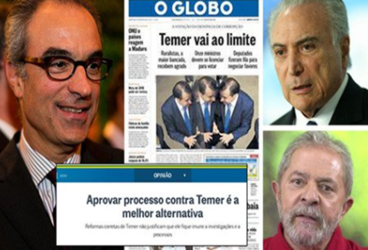 Globo pede fora Temer e diz que pega mal uma Justiça que só bate em Lula