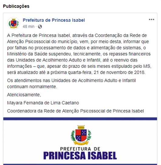 Nota da Prefeitura de Princesa Isabel
