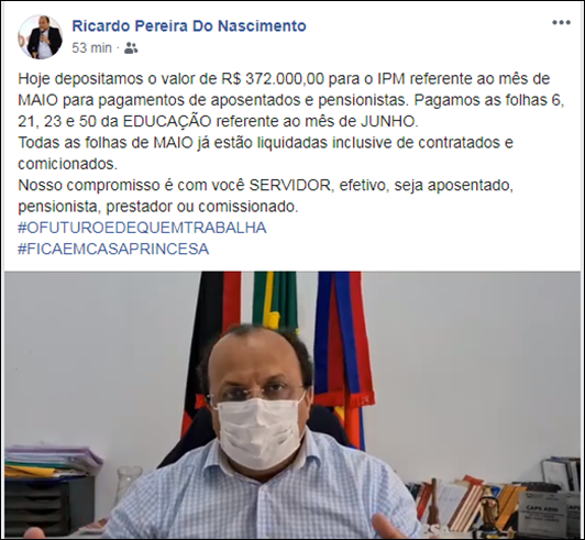 Ricardo Pereira-FAcebook_pagamento do servidor municipal