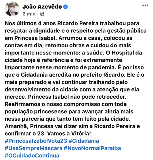 João Azevêdo_apoio a Ricardo Pereira