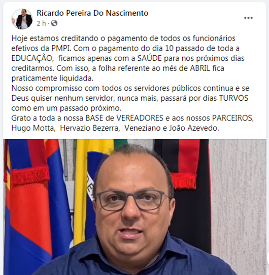 Ricardo Pereira_anúncio_pagamento do servidor_abril de 2021