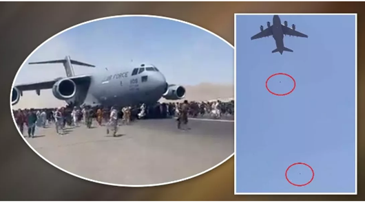 Cenas mostram pessoas caindo de um avião norte-americano que deixa o Afeganistão